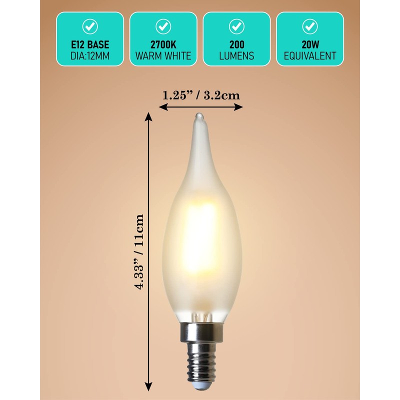 AMDTU E12 LED Candelabra Bulb 25 Watt Equivalent Dimmable Frosted