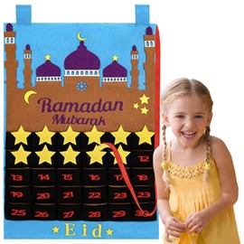 Eid Mubarak Countdown Calendar Felt, Ramadan Countdown Calendar, Eid Mubarak Hanging 30 Days Calendar, Felt Eid Mubarak Advent Calendar, Ramadan Party Decoration (Blue)