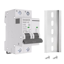 BASKER DC Circuit Breaker, 32 Amp 2 Poles 500V Solar Disconnect Switch for Solar PV System Solar Panels Grid System,Thermal Magnetic Trip,DIN Rail Mount, DC Breaker MCB (32A)