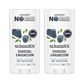 Schmidt's Schmidt's Aluminum-Free Vegan Deodorant Charcoal & Magnesium with 48 Hour Odor Protection, 2 Count for Women and Men, Natural Ingredients, Cruelty-Free, 2.65 oz, Pack of 2