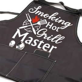 JXGZSO BBQ Apron for Men Women Smoking Hot Grill Master Apron Funny BBQ Grill Gift Cooking Bib Apron with Adjustable Neck Strap (Grill Master Apron)
