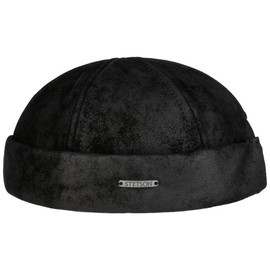 Stetson Pigskin Docker Hat Men - Made in The EU Leather Cap with Cuff, caps, Lining Winter Autumn-Winter - L (58-59 cm) Black