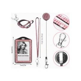 Fashion 3 in 1 Crystal Neck Lanyard, Bling ID Badge Holder,Retractable Rhinestone Work Name Card Holder for Teacher Nurse Doctor Women,Bonus Cellphone Safety Tab(1 Pink)
