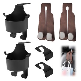 Pack of 2 Car Seat Double Hooks Back Hooks and 2 Pieces Water Cup Holder, Double Hook for Car Seat Backrest, Car Bag Holder, It Is Suitable for Daily Commuting, Long Distance Travel and Short Trips