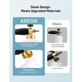 AstroAI Foam Cannon Heavy Duty Car Foam Blaster Wide Metal Neck Bottle Adjustable Snow Foam Lance for Pressure Washer with 1/4" Quick Connector and 1.5 L Bottle,not Used with Garden Hose