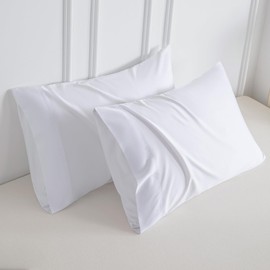 Rosecret Pillow Cases Standard/Queen Size,100% Viscose Made from Bamboo,20" x 30" White Pillow Cases Set of 2,Soft & Breathable Pillow Covers with Envelope Closure,Cooling for hot Sleepers