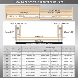 AOLISHENG Full Extension Drawer Runners 250 mm Drawers Rail System Ball Bearing Heavy Duty 45 kg Load Capacity 1 Pair (Silver)