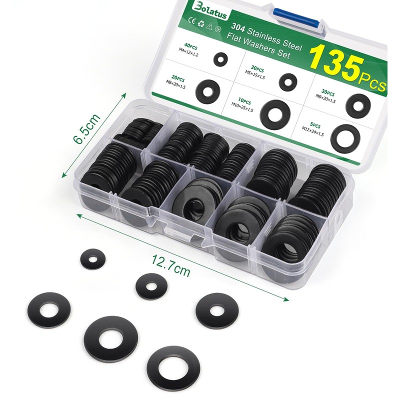Bolatus Stainless Steel Washers Assortment 6 Sizes, Body Washers M4