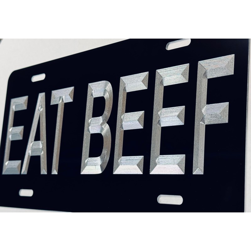 Silver Engraved Eat Beef Black Car Tag Diamond Etched Metal