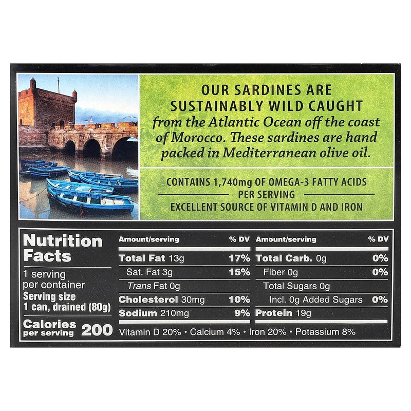 Crown Prince, Skinless & Boneless Sardines in Olive Oil, 3.75