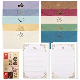 Sitengle Letter Set, Envelopes, 10 Colors, Stationery, Letters, Kraft Paper, Antique Style, Simple, Stylish, Foil Stamping, Invitations, Greeting Cards, Weddings, Celebration Letters, Thank You Cards (Type A (White Stationer))