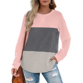 XIEERDUO Oversized T Shirts For Women Womens Plus Size Tops Color Block Pinkgrey XXXL