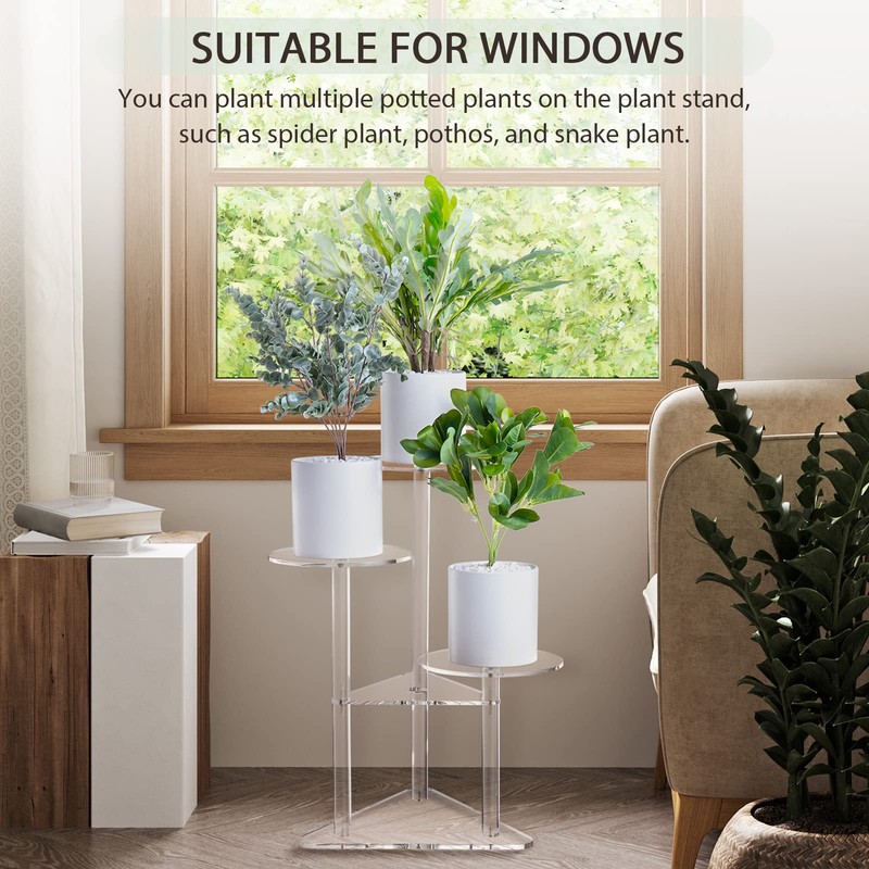 Sumerflos Acrylic Corner Plant Stand 3 Tier - Clear Indoor