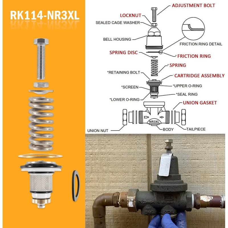 RK114-NR3XL Pressure Reducing Valve Repair Kit compatible with pressure regulator