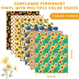 Tintnut Sunflower Permanent Vinyl - 7 Sheets 12"x10", Permanent Vinyl for Cricut Machine, Floral Permanent Vinyl Sheets, Permanent Adhesive Vinyl, Pattern Vinyl Permanent Adhesive