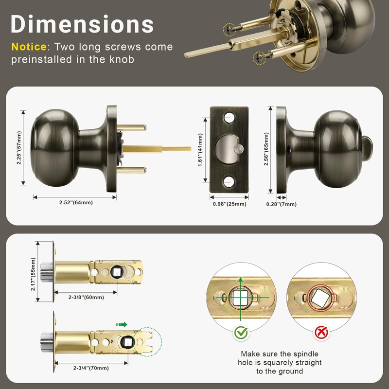 KNOBWELL 2 Pack Door Knob with Lock and Key (Keyed