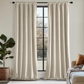 MIULEE Beige Velvet Curtains 90 Inch Long Luxury Super Soft Room Darkening Window Drapes Black Out Thermal Insulated Curtains Rod Pocket Design for Bedroom Living Room Set of 2 Panels, W40 x L90 Inch