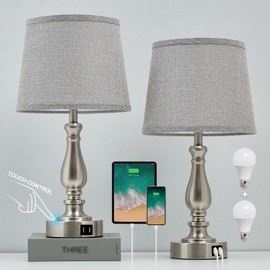 EJIAXIN Table Lamps for Bedroom Set of 2,3 Way Dimmable Touch Bedside Lamps with Dual USB A+C Ports - Nightstand Lamp for End Table Modern Night Stand Lamps for Living Room Guest Room