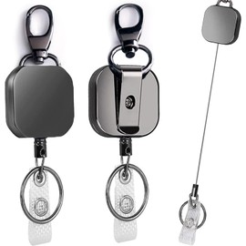 2PCS Carretes Retráctiles, Llavero Retráctil, Clip Retráctil para Tarjetas de Identificación, Extensible Con Cable de Acero (hebilla de gancho-2)
