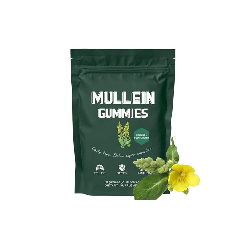 60pcs Mullein Gummies,Mullein Leaf Extract for Lungs,2000mg Mullein Extract for