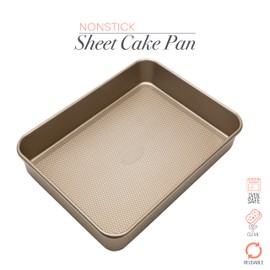 Kitchen Details Pro Series Baking Pan | Dimensions: 15.4” x 11.5” x 2” | Nonstick | Textured Diamond Base | Even Heating | Easy Clean | Safe up to 500 degrees | Gold
