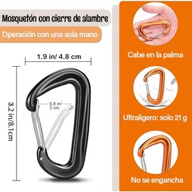 Hirola Mosquetones, Mosquetones para Escalada, Mosquetones Resistentes de 3.2 Pulgadas para Senderismo, Camping, Hamacas, Llaveros, Correas de Perro, Ideal para Entusiastas del Aire Libre