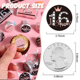 Zonon 504 Pieces Sweet 16 Birthday Party Favors Stickers Mini Kisses Candy Stickers Sweet Sixteen Round Chocolate Candy Wrappers for 16th Birthday Party Guest Favors Decorations(Pink, Black)