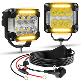 LEDOPPO Motorcycle Fog Lights,LED Auxiliary Spot Driving Light Strobe 60W 6000LM, with Amber DRLs,270° Side Shooter, Switch, Wiring Harness Kit, for ADV/Adventure Touring Sport Cruiser Motor UTV