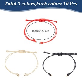 DELORIGIN 30pcs 3 Colors DIY Bracelet Half-Finished Jewelry Making Braided Cord Waxed Bracelets Beaded Nylon Stringing Rope Bracelets with Steel Rings Can Adjusted for Jewelry Charms Making