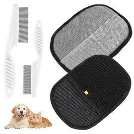 Yukaiwn Double Sided Pet Grooming Gloves, 1Pcs Cat Dog Washing Gloves, Hands on Pet Static Hair Removal Gloves Reusable Static Removal Gloves Pet Hair with 2 Brushes for Washing Deshedding Grooming