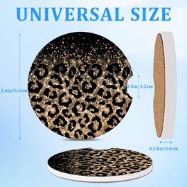 Car Cup Holder Coaster - Golden Leopard Print 2 Pack for Absorbent Cup Holders,Universal Anti Slip Insert Absorbent Ceramic Car Cup Holder Coaster with A Finger Notch