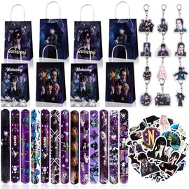 86 Pieces Wednesday Party Bag Children's Birthday Set, Snap Bracelet Children's Set, Party Gift Bag Birthday, DIY Stickers Children, Key Chain Children, for Boys and Girls Party Favours (B)