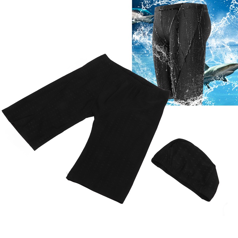 Men Swim Shorts and Cap Waterproof Adjustable Waist Strap Quick