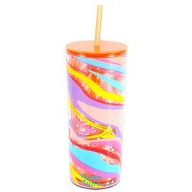 Home Tune Cute Tumbler Cups with Lid and Straw, Double Wall Insulated Acrylic Cup, 21 oz / 620ml - lines