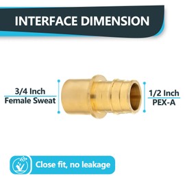 (10-Pack) Seelink PEX-A Expansion Fittings, PEX-A 1/2" x 3/4" Female Sweat Adapter, Brass Expansion Pipe Fittings, for PEX Tubing Pipe Hose Fittings, ASTM F1960