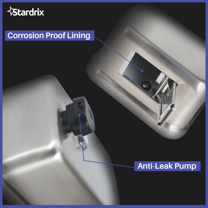 Stardrix Heavy Duty Stainless Steel Wall Mount Soap Dispenser, 1100ml/37oz,