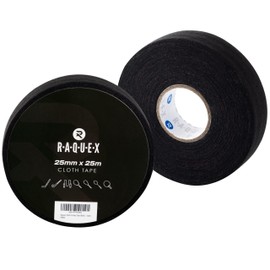 Raquex Fabric Tape for Sports: Hockey Sticks, Tennis, Squash or Badminton Rackets, Skipping Ropes and More.Water Resistant, Strong and Provides a Natural, Increased Grip (Black)
