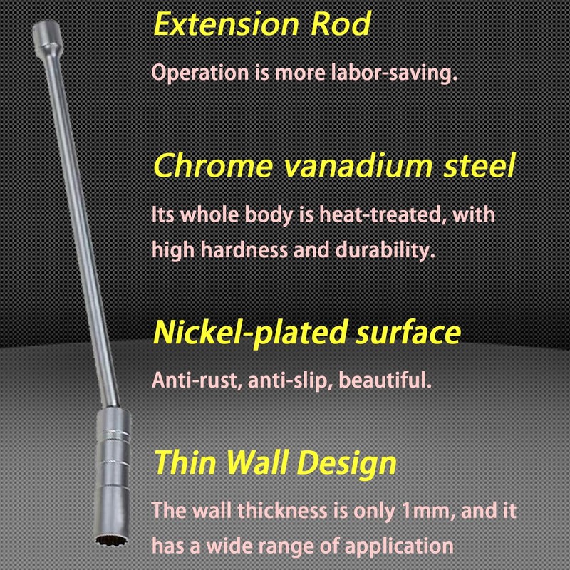 ZKTOOL 14mm Long Rod Universal Joint Magnetic Spark Plug Wrench,