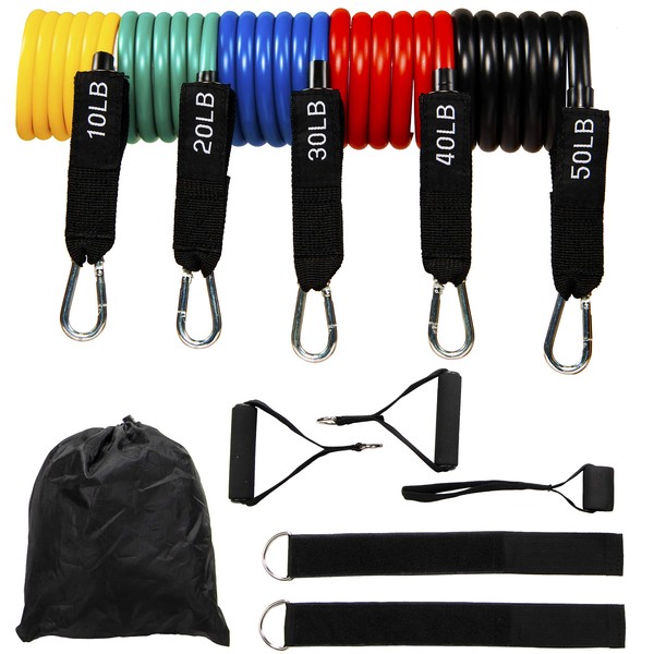 BalanceFrom Resistance Band Set de 5 Stackable Exercise Bands with Carrying Bag, Door Anchor Attachment, Legs Ankle Straps, Multicolor