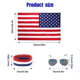 LUTER 3PCS Accessories for 4th of July, American Flag Costume Cape, Retro 80's American USA Sunglasses and Red White and Blue Bandana Headband, Outfits for Independence Day for Adult Men Women