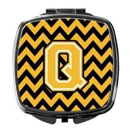 Caroline's Treasures CJ1053-QSCM Letter Q Chevron Black and Gold Compact Mirror, Decorative Travel Makeup Mirror for Women Girls Gifts Pocket Makeup Mirror Folding Handheld,