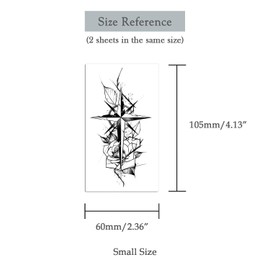 Oottati 2 Sheets Thorn Rose Compass Small Tiny Temporary Tattoos for Adults Men Women, Gothic Sketch Fake Tattoo Stickers, Waterproof Long Lasting Body Art for Arm Chest
