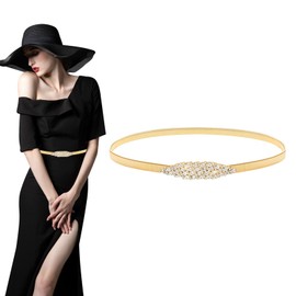 YEAMLTE Waist Belt Women's Skinny Metal Belt, Elastic Thin Chain Belt for Dress, Elastic Thin Waist for Matching Dresses, Daily Use, Wedding Supplies, gold, 60