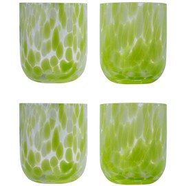 Stephanie Imports Set of 4 Handcrafted Double Old-Fashioned Confetti Drinking Glasses, 12 oz (Pear Green & White)