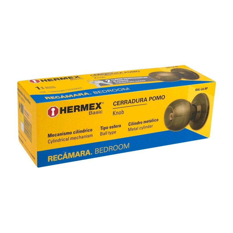 Hermex Basic BAL-LA-RP, Cerradura de pomo tipo esfera para recámara,