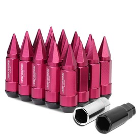 M12 x 1.5 Open/Closed End 20-Piece Aluminum Alloy Wheel Lug Nuts + Deep Drive Extension (Pink)