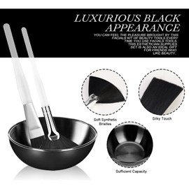 DLUGOPIS Set de 12 Piezas de Suministros de Estética Facial en Color Negro: 4 Cuencos Faciales Negros, 4 Brochas Faciales, 4 Brochas Planas, Aplicadores Cosméticos para Mascarillas, Cremas de Barro, M