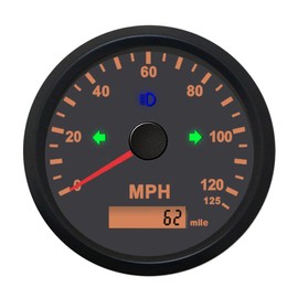 Waterproof 85mm Speedometer Gauge 0-125MPH Marine MPH GPS Speedometer Adjustable Odometer LCD Indicator with Backlight Overspeed Alarm for Boat Car Truck Replacement 9-32VDC (Black&Black)