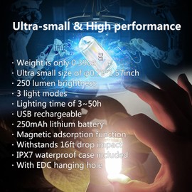 DOKEEP USB Mini LED Lantern, 2 Pack Waterproof EDC Keychain LED Flashlight for Camping, Type-C Rechargeable Battery Small Stick Lamp Puck Dog Collar Torch Light (White+Red)