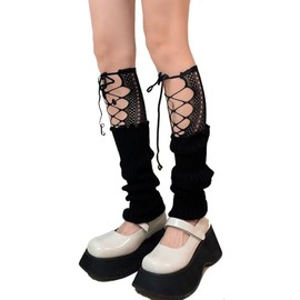 YELAIVP Y2K Ribbed Knit Leg Warmers with Lace Patchwork 80s Gyaru Cute Ankle Heap Socks for Goth Lolita Girls Women